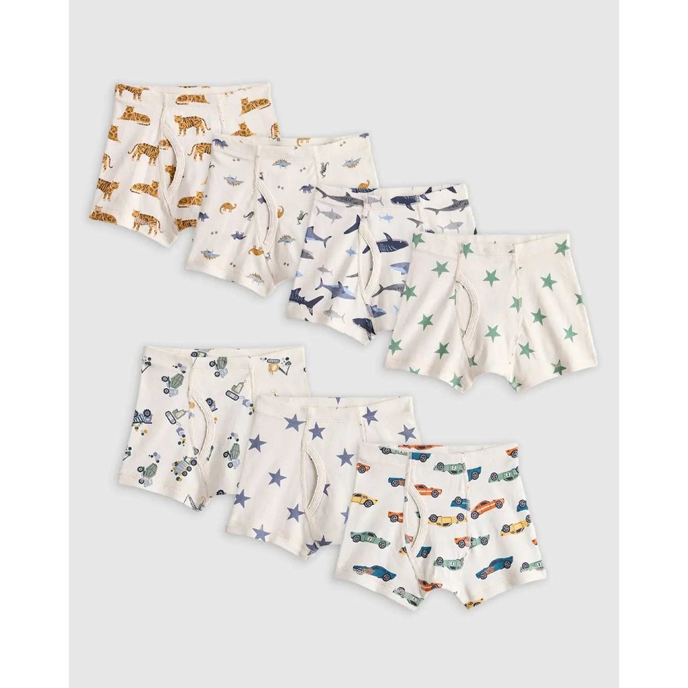 Quince Kids 7 Pack Organic Cotton Boxer Briefs Underwear Prints Boys Size 10 NWT